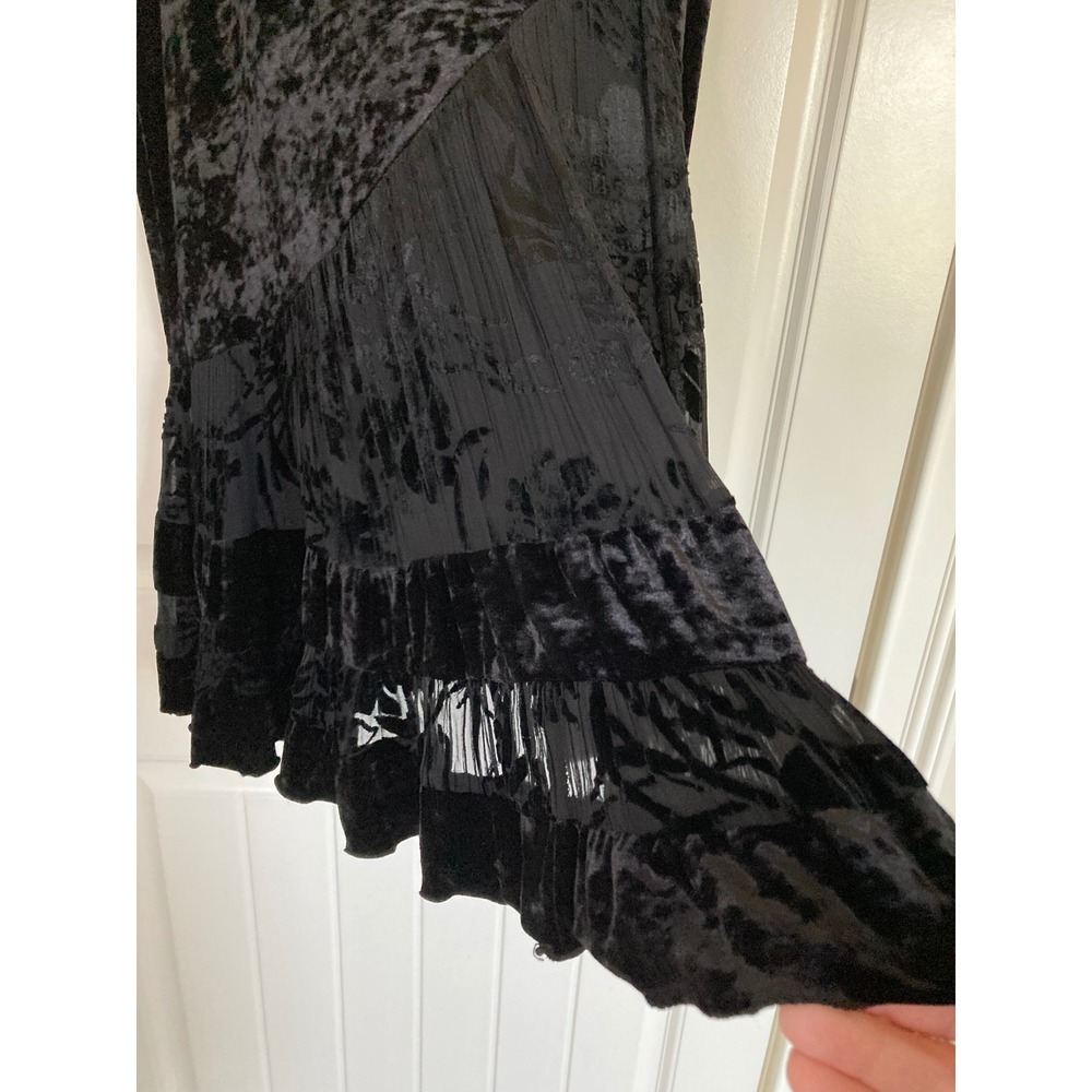 Joseph Ribkoff Black Velvet Floral Burnout Pleated Ruffle Midi Skirt 62276 Sz 14 - Picture 7 of 8